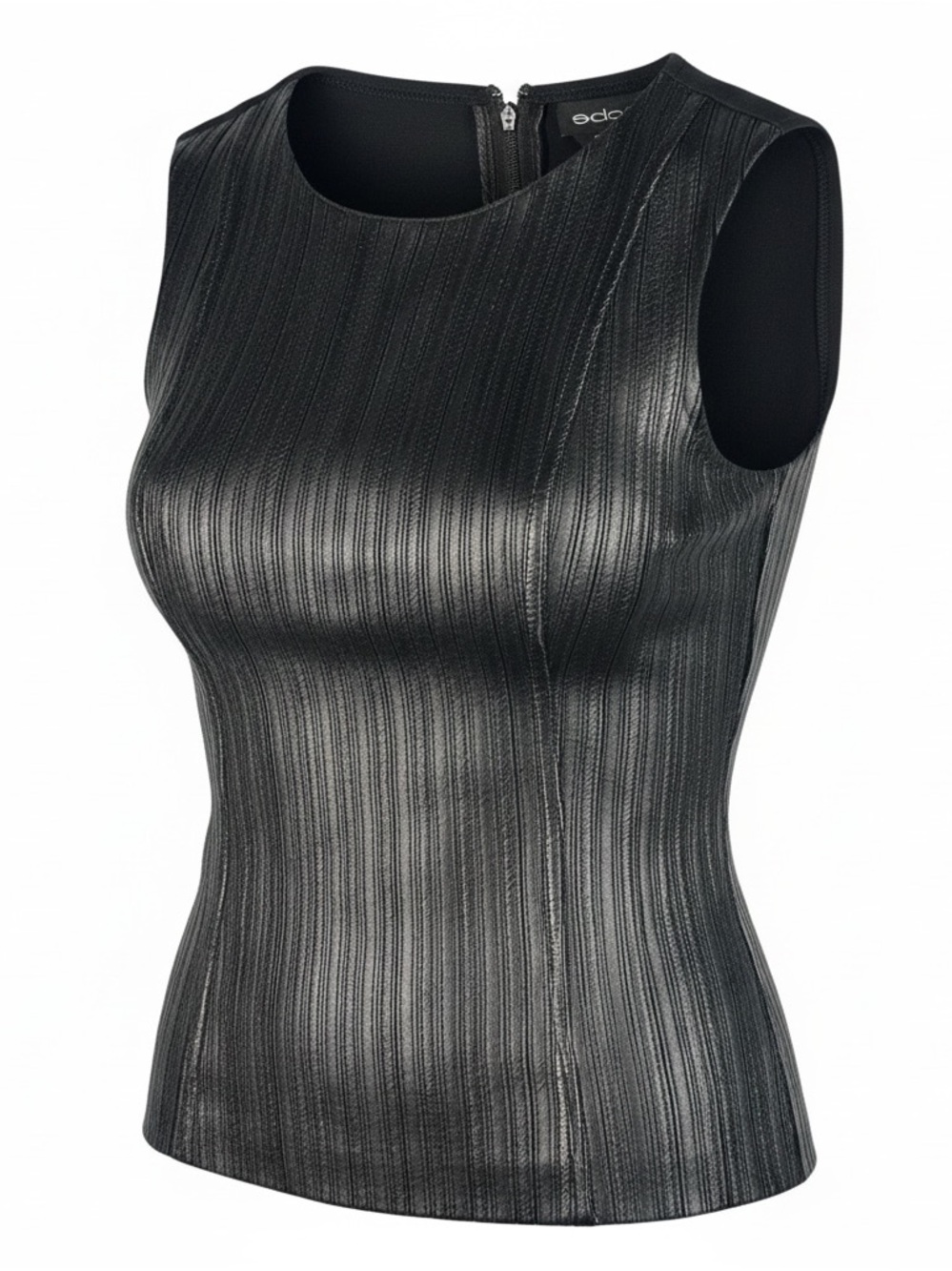 bebe Black Ribbed Faux-Leather Sleeveless Tank